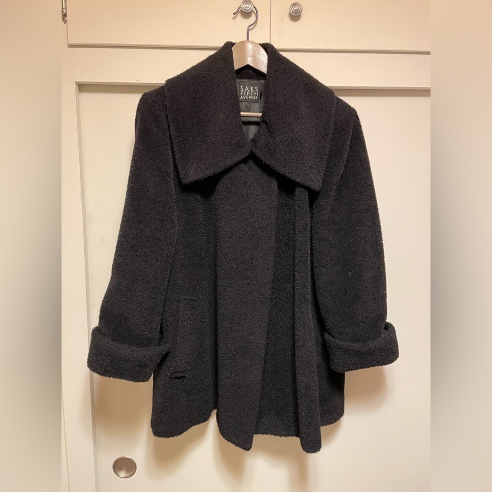 Black alpaca and wool swing coat